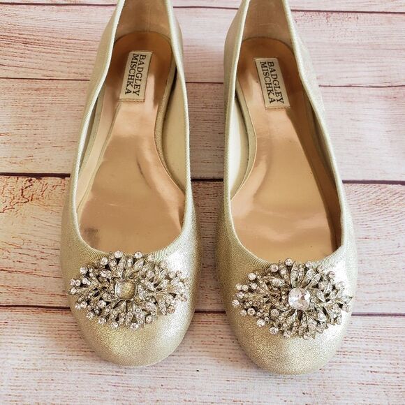 Badgley Mischka Metallic Leather Embellished Flats - Picture 6 of 11